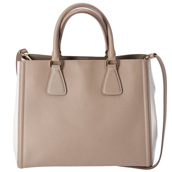 PRADA Triangle Logo Tote Bag Gray Beige White Saffiano Leather - Picture 4 of 9